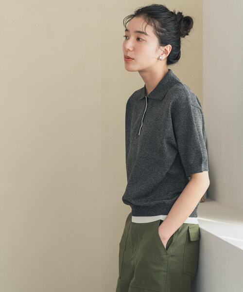 URBAN RESEARCH DOORS（アーバンリサーチドアーズ）の「『一部WEB限定カラー』配色ニットポロシャツ | サマーニット/半袖ニット/ポロニット/カジュアル（ポロシャツ・レディース・チャコールグレー/ベージュ/ネイビー/ブラウン・FREE）」の11枚目の写真