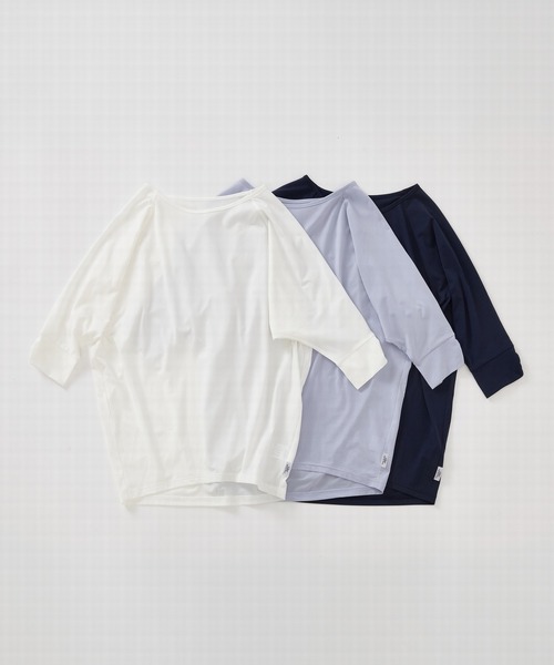 Julier Yoga and Relax(ジュリエヨガアンドリラックス)の「Julier (定番)ライトプライム ハーフスリーブプルオーバー(Tシャツ/カットソー・レディース・ブルー/ホワイト/ネイビー・FREE)」の10枚目の写真