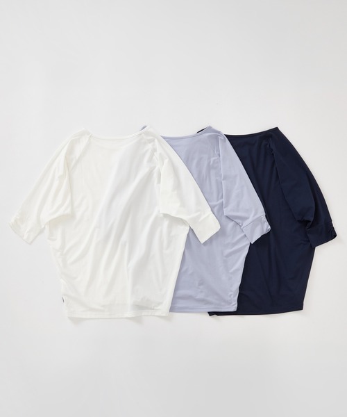 Julier Yoga and Relax(ジュリエヨガアンドリラックス)の「Julier (定番)ライトプライム ハーフスリーブプルオーバー(Tシャツ/カットソー・レディース・ブルー/ホワイト/ネイビー・FREE)」の4枚目の写真