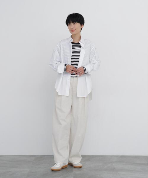 human woman(ヒューマンウーマン)の「◆【名品アップデート!】オーバーサイズベーシックシャツ(シャツ/ブラウス・レディース・ホワイト/ブルー系その他3・MEDIUM)」の5枚目の写真