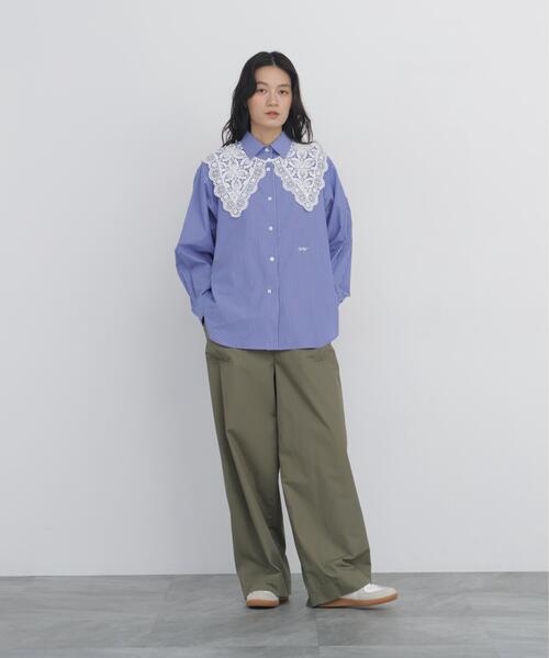 human woman(ヒューマンウーマン)の「◆【名品アップデート!】オーバーサイズベーシックシャツ(シャツ/ブラウス・レディース・ホワイト/ブルー系その他3・MEDIUM)」の12枚目の写真