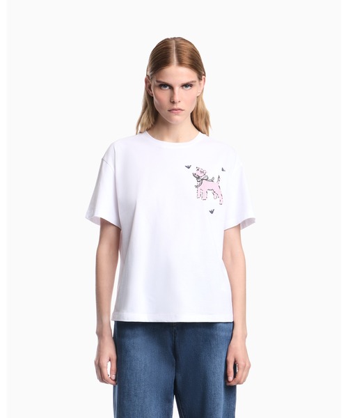 EMPORIO ARMANI(エンポリオアルマーニ)の「【エンポリオ アルマーニ】レギュラーフィット ピマコットンジャージー Tシャツ(Tシャツ/カットソー・レディース・ホワイト・MEDIUM/LARGE/X-SMALL/X-LARGE/SMALL)」の1枚目の写真
