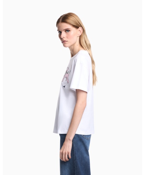 EMPORIO ARMANI(エンポリオアルマーニ)の「【エンポリオ アルマーニ】レギュラーフィット ピマコットンジャージー Tシャツ(Tシャツ/カットソー・レディース・ホワイト・MEDIUM/LARGE/X-SMALL/X-LARGE/SMALL)」の2枚目の写真
