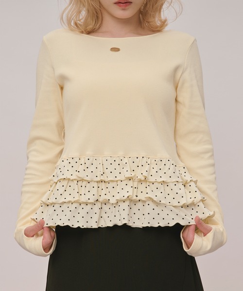 セール】frill docking rib tops / フリルドッキングリブトップス（T