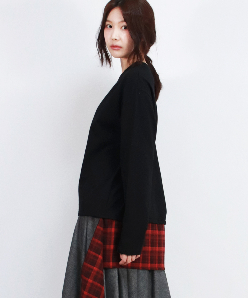 DEMARC(ドゥマーク)の「Layered Checkered Wrap Long Sleeve T-shirt Black(Tシャツ/カットソー・レディース・ブラック・FREE)」の4枚目の写真