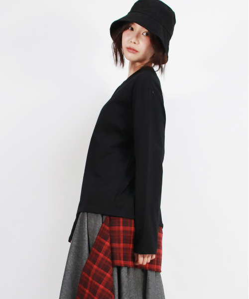 DEMARC(ドゥマーク)の「Layered Checkered Wrap Long Sleeve T-shirt Black(Tシャツ/カットソー・レディース・ブラック・FREE)」の5枚目の写真