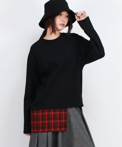 DEMARC(ドゥマーク)の「Layered Checkered Wrap Long Sleeve T-shirt Black(Tシャツ/カットソー・レディース・ブラック・FREE)」の6枚目の写真