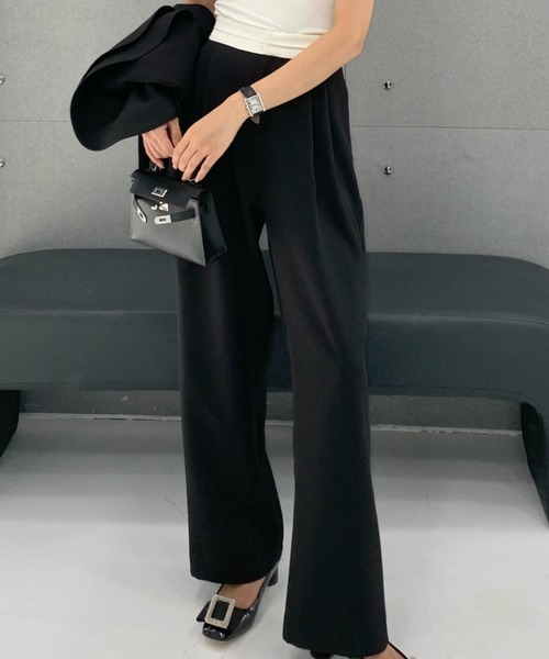 BIRTHDAY BASH(バースデイバッシュ)の「TEAGAN WAIST COLOR TUCK PANTS(ティーガン ウエストカラータックパンツ)(スラックス・レディース・グレー/ネイビー/ブラック・M/S/L)」の1枚目の写真