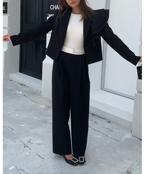 BIRTHDAY BASH(バースデイバッシュ)の「TEAGAN WAIST COLOR TUCK PANTS(ティーガン ウエストカラータックパンツ)(スラックス・レディース・グレー/ネイビー/ブラック・M/S/L)」の12枚目の写真
