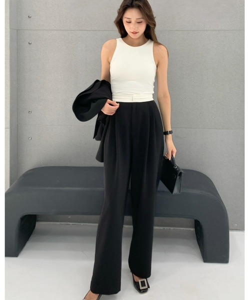 BIRTHDAY BASH(バースデイバッシュ)の「TEAGAN WAIST COLOR TUCK PANTS(ティーガン ウエストカラータックパンツ)(スラックス・レディース・グレー/ネイビー/ブラック・M/S/L)」の10枚目の写真