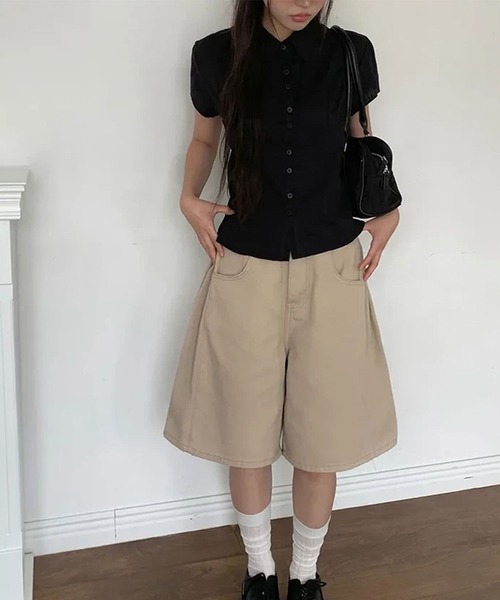 Girly Doll(ガーリードール)の「レギュラーカラー切り替えデザインブラウス(シャツ/ブラウス・レディース・ブラック/ホワイト・FREE)」の4枚目の写真