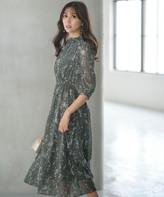 ANAYI サラサプリントVキリカエワンピース　36(S)　ミントグリーン セール】【洗える】ニュアンスプリント ワンピース（ワンピース）｜ANY