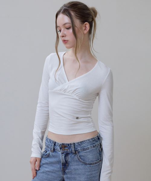 ROSEFRANTZ（ロゼフランツ）の「Wrap V-neck Long Sleeve [Ivory]（Tシャツ/カットソー・レディース・アイボリー・OS）」の8枚目の写真