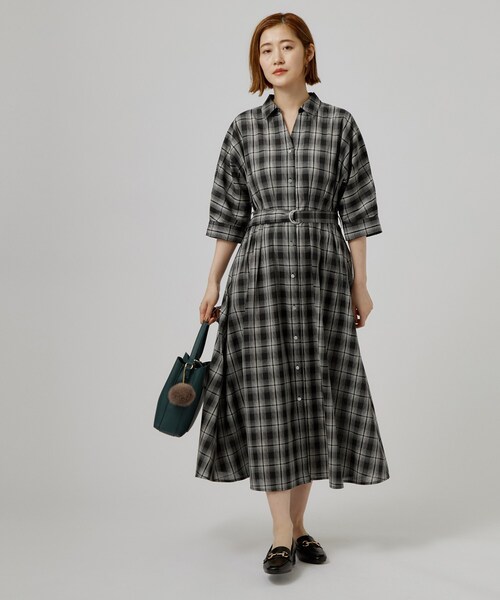 grove(グローブ)の「チェック柄ベルト付シャツワンピース(ワンピース・レディース・ブラック/ブラック系1/ブラウン系2・01/04/05/02/03)」の13枚目の写真