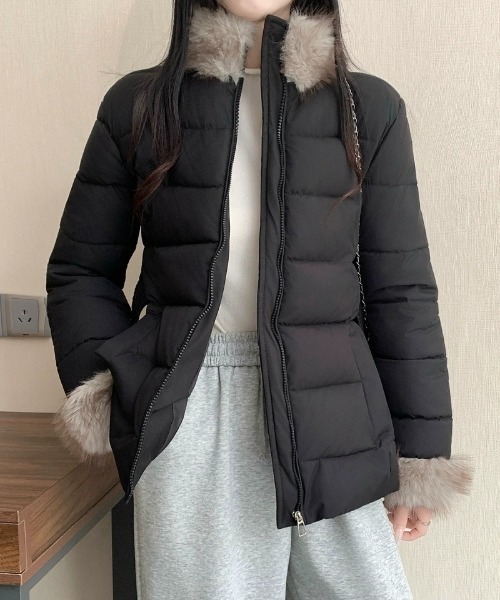Ritzy(リッツィー)の「ボアトリムベルト中綿コート(その他アウター・レディース・ベージュ/ホワイト/ブラック/カーキ/モカ・M)」の1枚目の写真