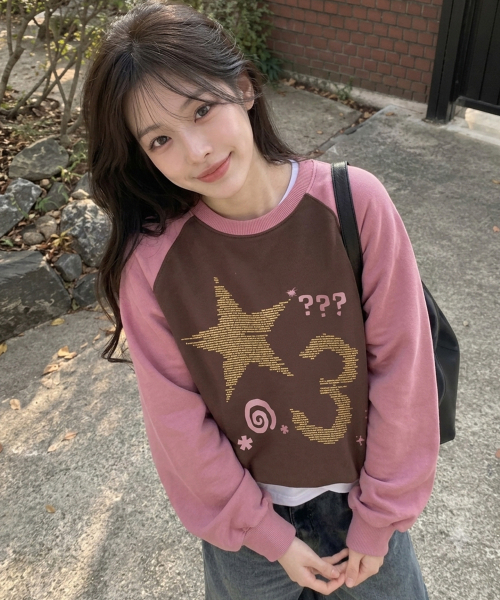 MOZMOZ(モズモズ)の「スタースリー 配色ラグランスウェット ピンク(スウェット・レディース・ピンク・LARGE/X-LARGE/3)」の2枚目の写真