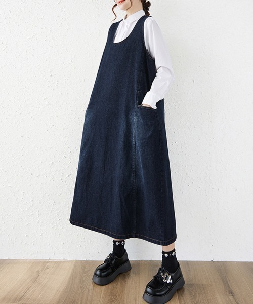 ReRe（リリ）の「デニムジャンパースカート（ジャンパースカート・レディース・ブラック/ブルー・LARGE/X-LARGE）」の2枚目の写真