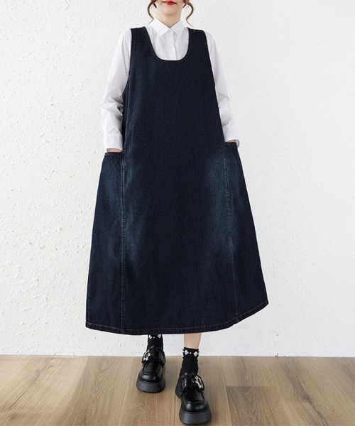ReRe（リリ）の「デニムジャンパースカート（ジャンパースカート・レディース・ブラック/ブルー・LARGE/X-LARGE）」の5枚目の写真