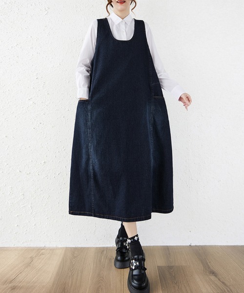 ReRe（リリ）の「デニムジャンパースカート（ジャンパースカート・レディース・ブラック/ブルー・LARGE/X-LARGE）」の7枚目の写真