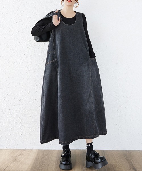 ReRe（リリ）の「デニムジャンパースカート（ジャンパースカート・レディース・ブラック/ブルー・LARGE/X-LARGE）」の12枚目の写真