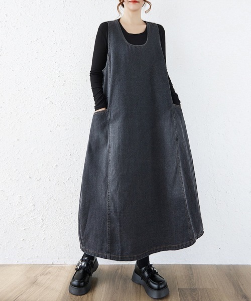 ReRe（リリ）の「デニムジャンパースカート（ジャンパースカート・レディース・ブラック/ブルー・LARGE/X-LARGE）」の13枚目の写真