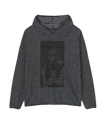 TONSIL（トンスル）の「グラフィックプリントストライプフードTシャツ グレー（パーカー）」