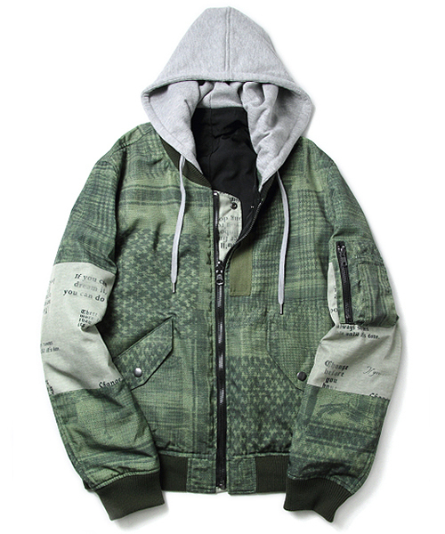 JACKROSE（ジャックローズ）の「脱着フードアフガンストール転写リバーシブルMA-1　（MA-1・メンズ・カーキ・L/M/XL）」の2枚目の写真
