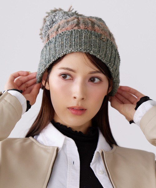 イタリア糸ニット帽ポンポン付き（ニットキャップ/ビーニー）｜sankyo