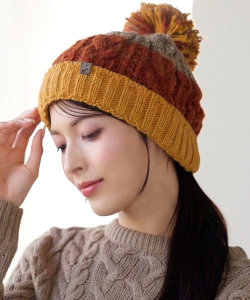 イタリア糸ニット帽ポンポン付き（ニットキャップ/ビーニー）｜sankyo