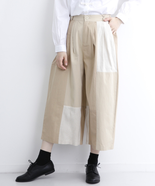 MERLOT（メルロー）の「パッチワークワイドパンツ2576（その他パンツ・レディース・ベージュ/ピンク/ブルー・FREE）」の2枚目の写真