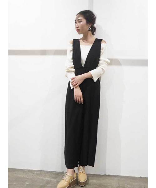 MURUA（ムルーア）の「バックリボンフレアオールインワン（つなぎ 