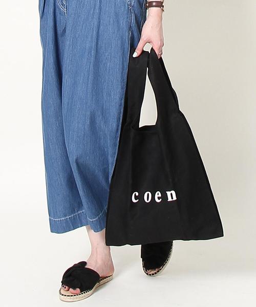 coen(コーエン)の「coenロゴマルシェバッグ(エコバッグ)(トートバッグ・レディース・ブラック/オフホワイト・FREE)」の2枚目の写真