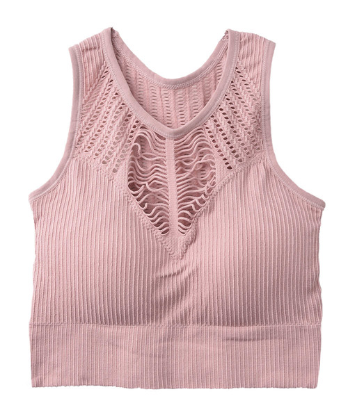 SUNBABIES（サンベイビーズ）の「透かし編みニットブラトップ（Tシャツ/カットソー・レディース・ブラック/ピンク・MEDIUM）」の2枚目の写真
