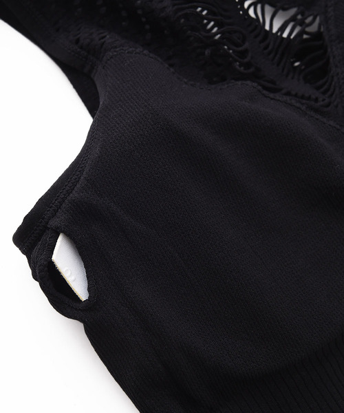 SUNBABIES（サンベイビーズ）の「透かし編みニットブラトップ（Tシャツ/カットソー・レディース・ブラック/ピンク・MEDIUM）」の5枚目の写真
