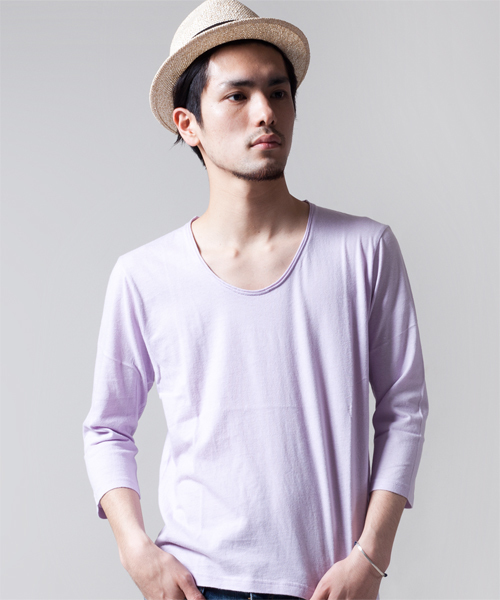 NANO universe（ナノユニバース）の「プレミアムスウィートU-neckTee7/S（Tシャツ/カットソー・メンズ・ホワイト/トップグレー/チャコール/ラベンダー/スモークピンク/ライトパープル/パープル/ターコイズブルー/ネイビー/グリーン/ベージュ/オリーブ/マスタード/ボルドー/オレンジ/ダークグレー/ブラック・38/40/42）」の12枚目の写真