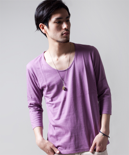 NANO universe（ナノユニバース）の「プレミアムスウィートU-neckTee7/S（Tシャツ/カットソー・メンズ・ホワイト/トップグレー/チャコール/ラベンダー/スモークピンク/ライトパープル/パープル/ターコイズブルー/ネイビー/グリーン/ベージュ/オリーブ/マスタード/ボルドー/オレンジ/ダークグレー/ブラック・38/40/42）」の13枚目の写真