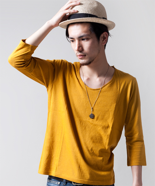 NANO universe（ナノユニバース）の「プレミアムスウィートU-neckTee7/S（Tシャツ/カットソー・メンズ・ホワイト/トップグレー/チャコール/ラベンダー/スモークピンク/ライトパープル/パープル/ターコイズブルー/ネイビー/グリーン/ベージュ/オリーブ/マスタード/ボルドー/オレンジ/ダークグレー/ブラック・38/40/42）」の14枚目の写真