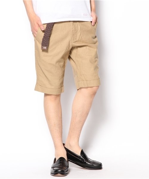 UNION STATION（ユニオンステーション）の「ベルト付き綿麻ショーツ（その他パンツ・メンズ・ベージュ/ターコイズブルー/ネイビー/ピンク/オレンジ・MEDIUM/LARGE/LL）」の2枚目の写真