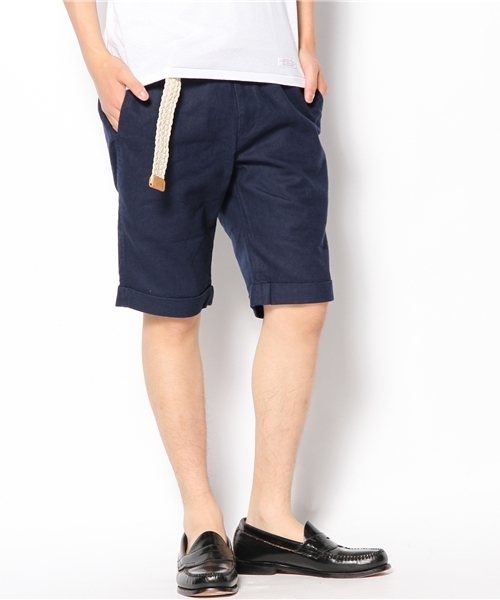 UNION STATION（ユニオンステーション）の「ベルト付き綿麻ショーツ（その他パンツ・メンズ・ベージュ/ターコイズブルー/ネイビー/ピンク/オレンジ・MEDIUM/LARGE/LL）」の3枚目の写真