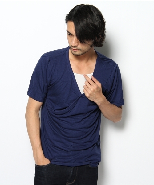Lui's(ルイス)の「【Lui's】カシュクールTシャツ(Tシャツ/カットソー・メンズ・アイボリー/ネイビー/グレー・SMALL/MEDIUM)」の1枚目の写真