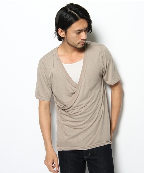 Lui's(ルイス)の「【Lui's】カシュクールTシャツ(Tシャツ/カットソー・メンズ・アイボリー/ネイビー/グレー・SMALL/MEDIUM)」の3枚目の写真