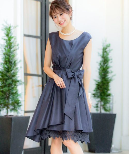 訳あり商品 シャンタンウエストリボン 結婚式ワンピース パーティードレス 新品本物