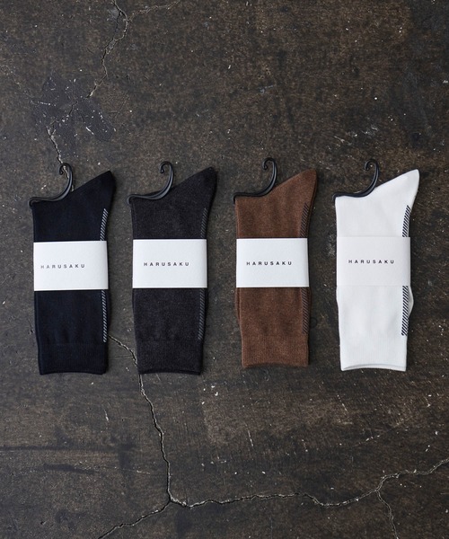 HARUSAKU（ハルサク）の「HARUSAKU:Herringbone Back Line Socks：ヘリンボーン バックライン ソックス（ソックス/靴下・メンズ・オフホワイト/ブラック/チャコールグレー/ブラウン・M/L）」の8枚目の写真