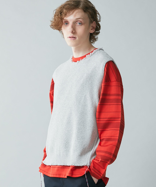 WRAPINKNOT（ラッピンノット）の「【WRAPINKNOT】別注カットオフショートベスト（ベスト・メンズ・ブラック/グレー・2/3）」の15枚目の写真