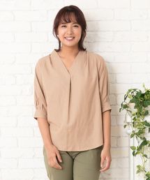 リネンタッチタック使いブラウス【大きいサイズ対応】【9号(M)～15号(3L)】