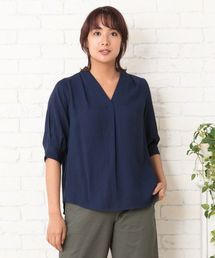 リネンタッチタック使いブラウス【大きいサイズ対応】【9号(M)～15号(3L)】