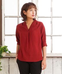 リネンタッチタック使いブラウス【大きいサイズ対応】【9号(M)～15号(3L)】