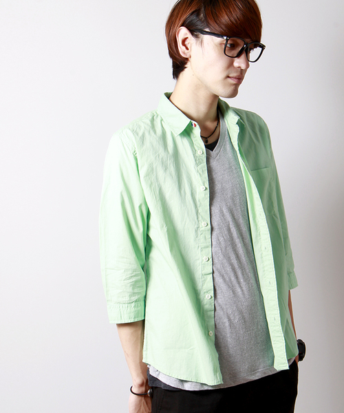 WEGO（ウィゴー）の「WEGO/トリコボタン7分袖シャツ（シャツ/ブラウス・メンズ・ホワイト/ライム/ネイビー/イエロー/サックスブルー/ライトピンク・MEDIUM/LARGE）」の3枚目の写真