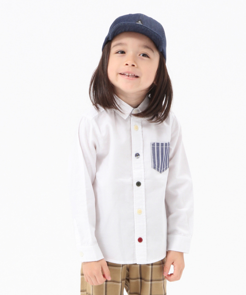 GLOBAL WORK（グローバルワーク）の「【キッズ】ハイショクボタンシャツ長袖/842463（シャツ/ブラウス・キッズ・ネイビー/ブラック/ホワイト・SMALL/MEDIUM/LARGE/X-LARGE/XX-LARGE）」の2枚目の写真