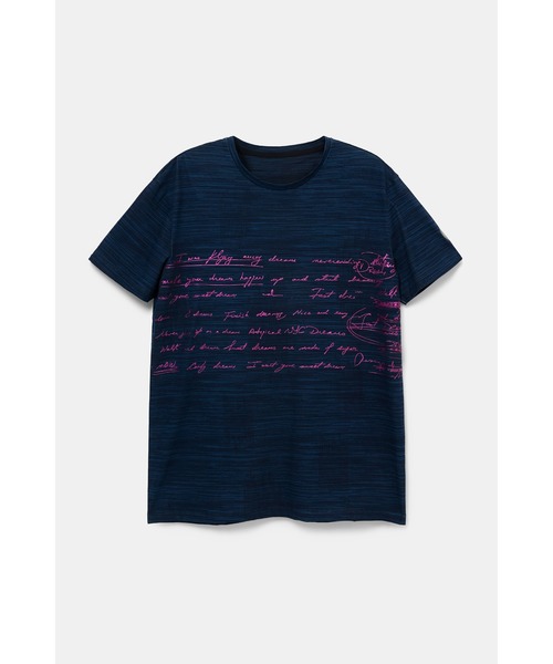 Desigual（デシグアル）の「ピンクカリグラフィテキスト入りブルーTシャツ（Tシャツ/カットソー・メンズ・ブルー・L/2L/3L/S/M）」の5枚目の写真